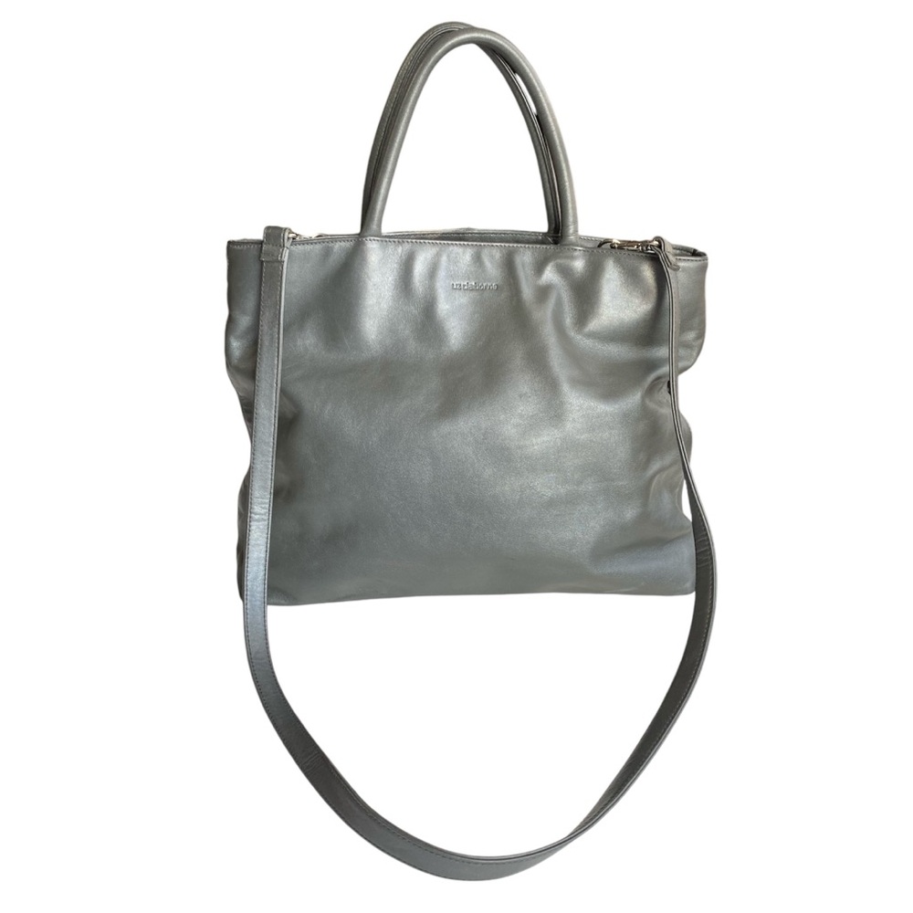 Liz Claiborne Genuine Grey Leather Bag with Handles & Detachable Shoulder Strap